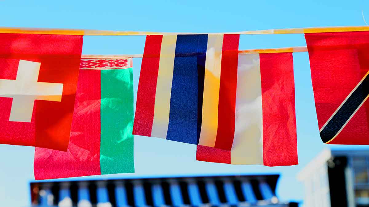 Two rows of flags from different countries